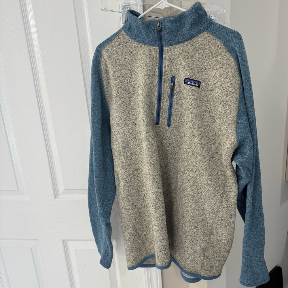 Patagonia Men's Zip-Up Sweater in Blue and Cream